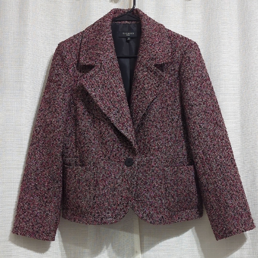 Talbots Tailored Tweed Blazer Jacket red 10 Career Professional Formal lined